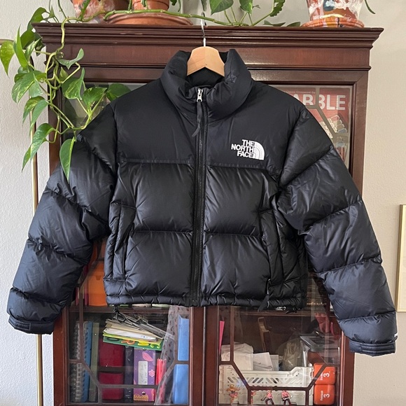 Women’s The North Face Cropped Nuptse Size S Black Insulated Jacket - Picture 1 of 9